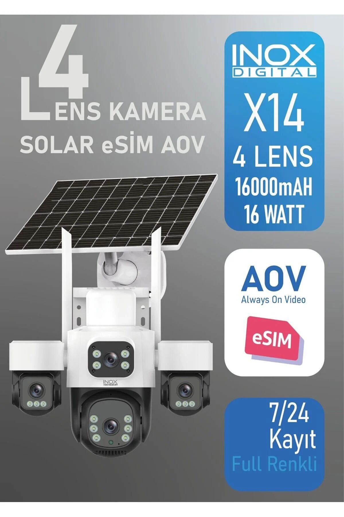 INOX X14 4 LENS KAMERA SOLAR ESİM
